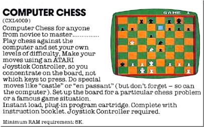 �Computer Chess� advert taken from an ATARI catalog.