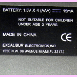 Excalibur Model 902E Alpha 2-in-1 (1997) Computer Label