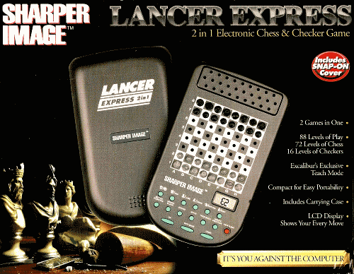 The Sharper Image Lancer Express 2-in-1 Electronic Chess & Checker Computer - picture taken from box.