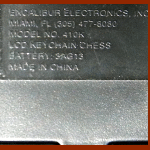 Excalibur Model 410K LCD Keychain Chess (2007) Computer Label