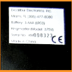 Excalibur Model 375V LCD King Master (2005) Computer Label
