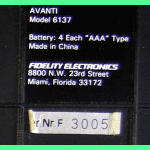Fidelity Model 6137 Avanti (1992) Computer Label