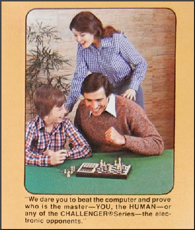 Family playing against a Fidelity Chess Challenger 7