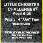 Fidelity Model 6125 Little Chesster Challenger II (1991) Computer Label