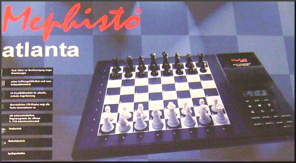 MEPHISTO ATLANTA Electronic Chess Computer.s computers ELO Rating capability. Picture taken from Box.