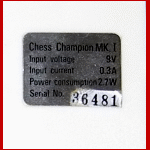 Novag Chess Champion Mk. 1 (1978) Computer Label