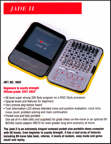 NOVAG JADE II Electronic Travel Chess Computer -  picture taken from sales catalog.