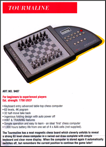 NOVAG TOURMALINE Electronic Travel Chess Computer -  picture taken from a sales leaflet.