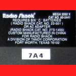 RadioShack and Tandy Model 60-2441 Mega 2050X (1994) Computer Label