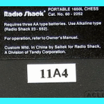 RadioShack and Tandy Model 60-2252 Portable 1650L (1991) Computer Label