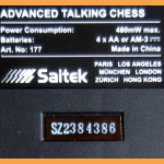 Saitek Kasparov Model 177 Advanced Talking Chess (1996) Computer Label