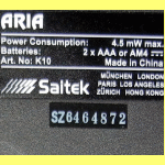 Saitek Kasparov Model K10 Aria (1998) Computer Label