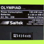 Saitek Kasparov Model 208 Olympiad (1992 Computer Label