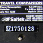 Saitek Kasparov Model 122B Travel Companion (1994) Computer Label