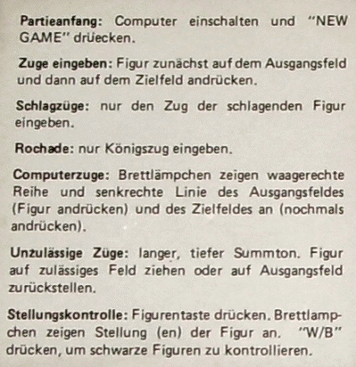 SCISYS CHESS PARTNER 5000 Electronic Chess Computer - German Instructions printed on the chess computer SCISYS CHESS PARTNER 5000 Electronic Chess Computer - German Instructions printed on the chess computer