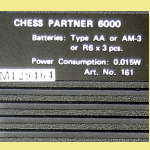 SciSys Model 161 Chess Partner 6000 (1984) Computer Label