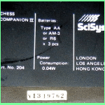 SciSys  Model 204 Chess Companion II (1983) Computer Label