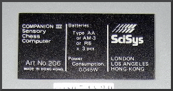 SCISYS KASPAROV CHESS COMPANION III Electronic Chess Computer - picture taken from back of computer. SCISYS KASPAROV CHESS COMPANION III Electronic Chess Computer - picture taken from back of computer.