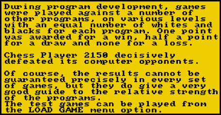 Taken from the Information Menu of Chess Player 2150