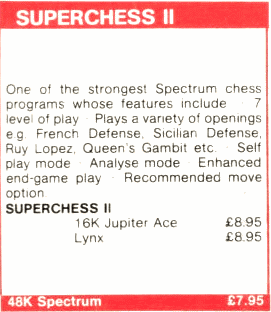 �Superchess II� Sinclair User Ad Issue December 1983