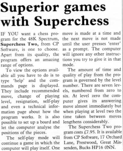 �Superchess II� Sinclair User review July 1983